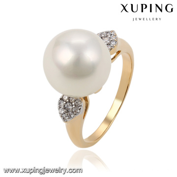 13888 Xuping Fashion 18K + anillos de perlas perfectos de color blanco para mujeres